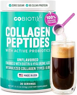 GOBIOTIX Collagen Peptides Powder with Probiotics, Biotin & Hyaluronic Acid - Hydrolyzed Collagen Supplement for Women - Hair Skin Nails, Joint & Digestive Health - Type I & III - 30 Servings