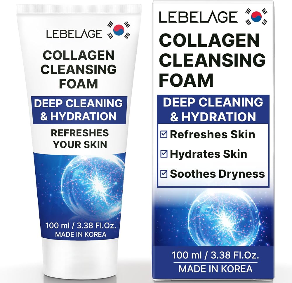 Lebelage Korean Collagen Facial Cleanser 3.38 oz | Cleansing Foam Face Wash | Low pH Gentle Hydrating Daily Facial Cleanser Sensitive Skin - Personal Care