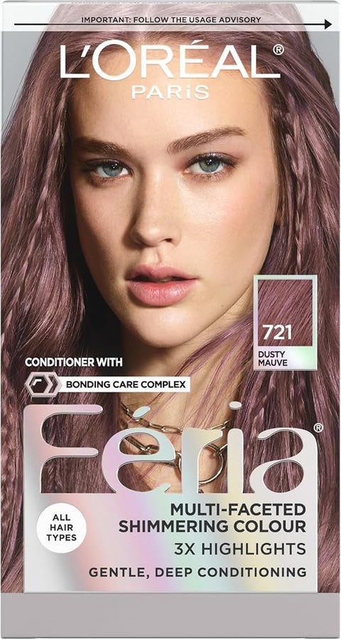 L'Oreal Paris Feria Multi-Faceted Shimmering Permanent Hair Color, 721 Dusty Mauve, Pack of 1 Hair Dye Kit - Personal Care