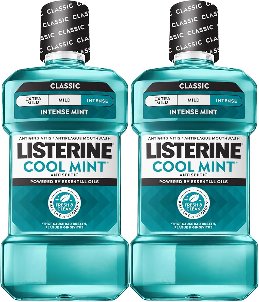 Listerine Cool Mint Antiseptic Mouthwash, Intense Mint, 33.8 fl. oz/1L x 2