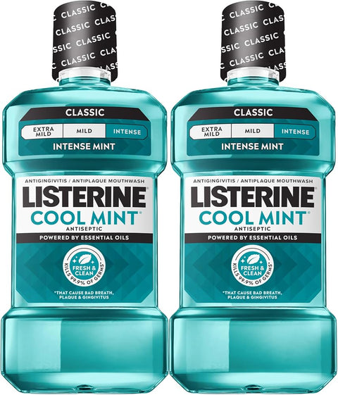 Listerine Cool Mint Antiseptic Mouthwash, Intense Mint, 33.8 fl. oz/1L x 2