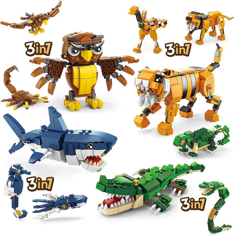 HIGH GODO Creator 3 in 1 Animals Building Set, Owl, Shark, Crocodle, Tiger to Animal Model Toys, Collectible Gifts for Teens Adults 14+ (1084 PCS)