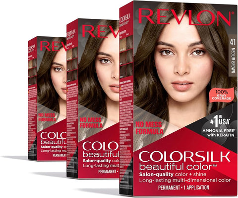 Revlon Colorsilk Beautiful Color Permanent Hair Color, (OLD VERSION) 41 Medium Brown (Pack of 3)