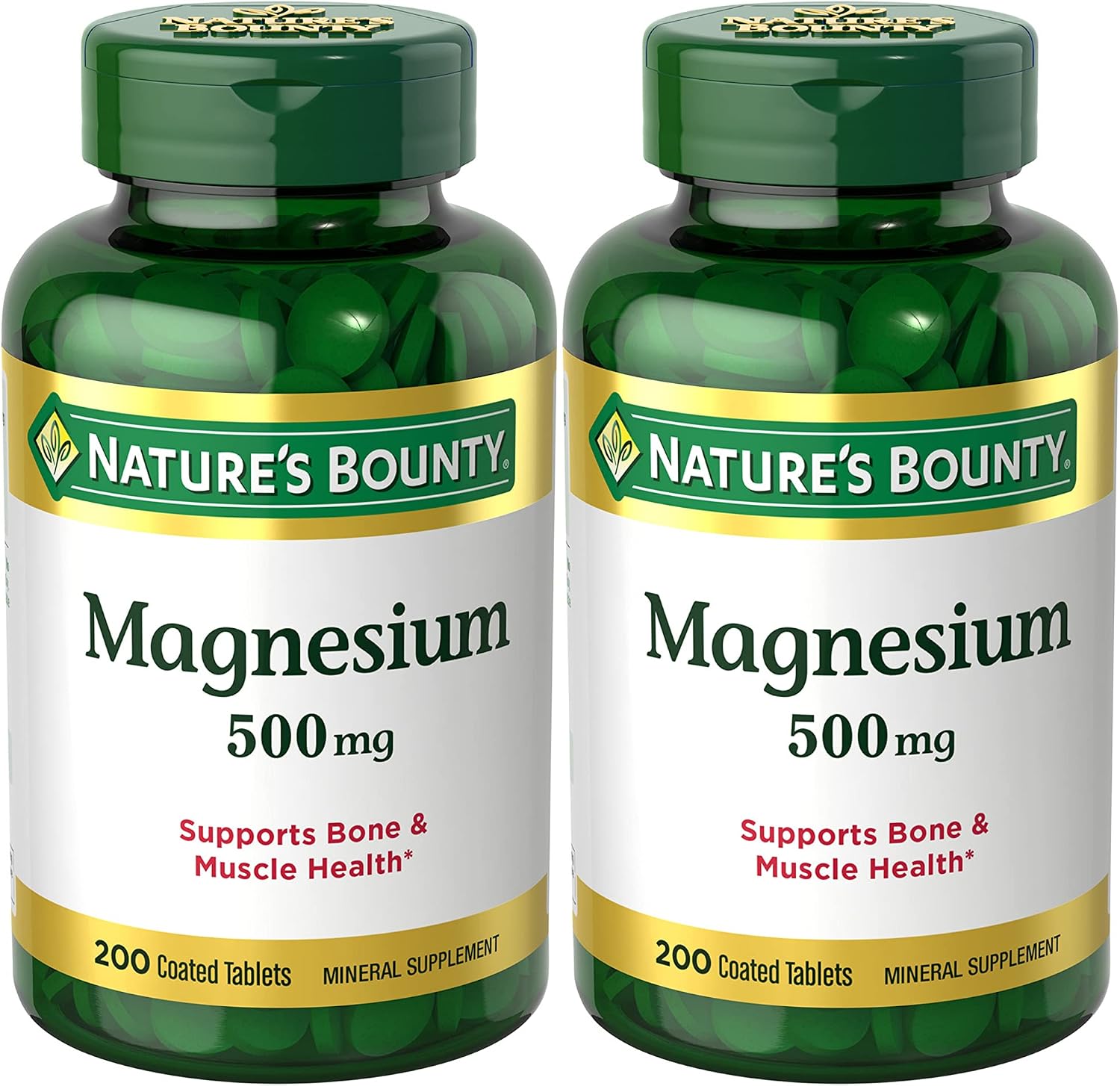 Nature's Bounty Magnesium Supplements 500mg Tablets, 200 Count