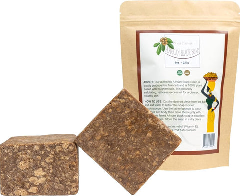Shea FarmRaw African Black Soap, 8oz Bar – Deep Cleansing Natural Black Soap for Acne, Dark Spots, Ring Worm, Eczema - Cruelty Free Face & Body Wash - Guaranteed 8oz Bar