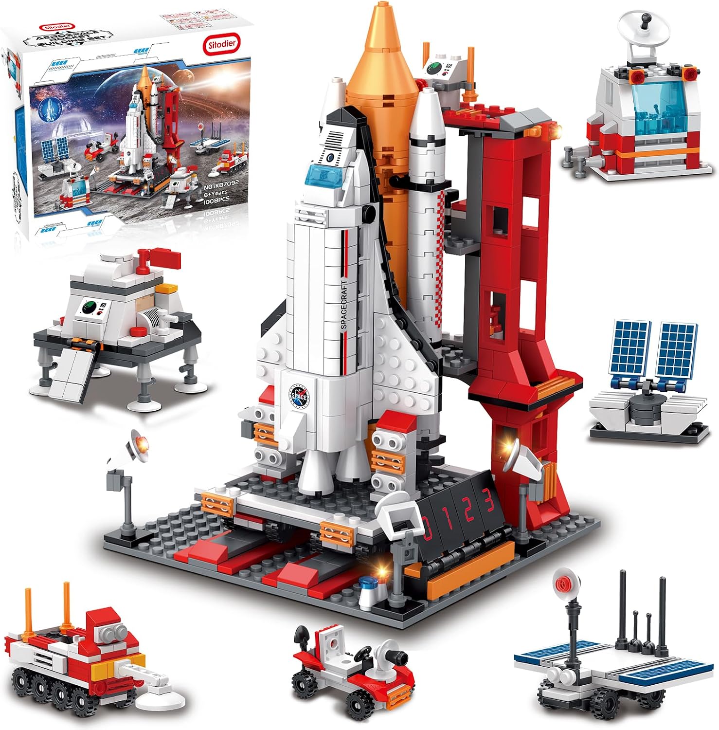 Sitodier Space Exploration Shuttle Toys for 8-12 and 8-14 Years Boys Kids, 1008pcs 7 Models Aerospace Building Set with Heavy Transport Rocket and Launcher, Educational Construction Toy