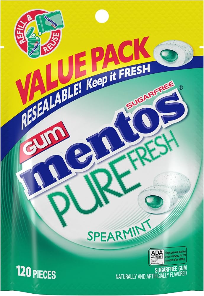 Mentos Pure Fresh Sugar Free Gum with Xylitol, Spearmint, 120 Piece Bag - Personal Care