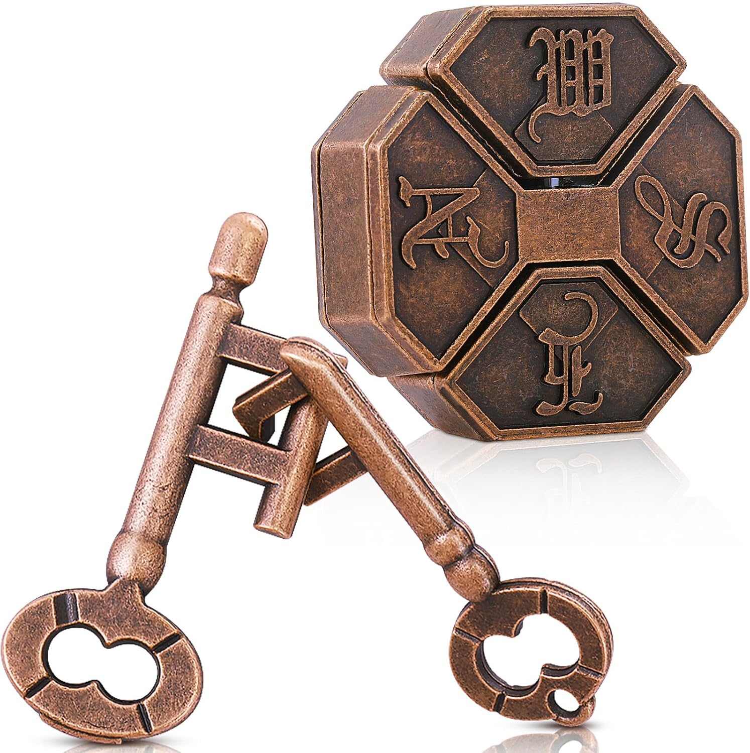 2 Pcs Metal Brain Teaser Puzzle for Adult Teen,Compass Box Key Lock