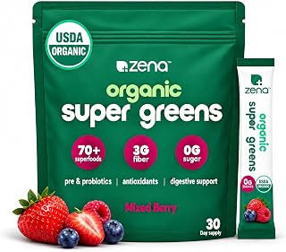 Zena Nutrition Organic Super Greens Powder, Mixed Berry, 30 Packets