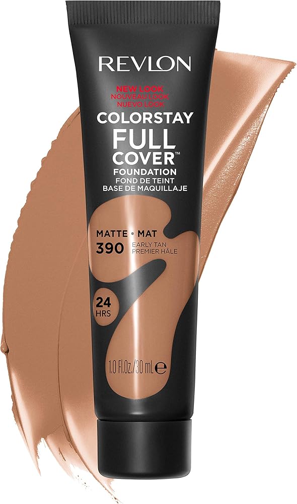 Revlon ColorStay Full Cover Longwear Matte Foundation, Heat & Sweat Resistant Lightweight Face Makeup, Early Tan (390), 1.0 oz