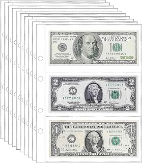 10 Sheets Paper Money Collection Pages, 3 Pockets Currency Sleeves/Currency Holder Collecting Album Pages