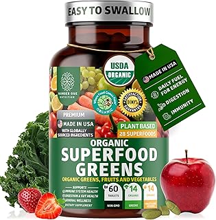 USDA Organic Superfood Greens, 28 Ingredients, Vegan, Non-GMO, 60 Tablets