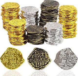 DIYASY 100 Pcs Plastic Pirate Gold Coins, Fake Play Gold Coins for Pirate