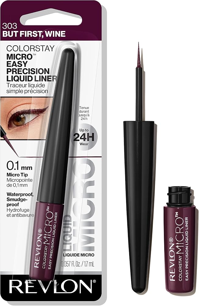 REVLON ColorStay Micro Easy Precision Liquid Eyeliner, Waterproof, Smudgeproof, Longwearing with Felt Tip Applicator, 303 But First, Wine, 0.057 fl oz