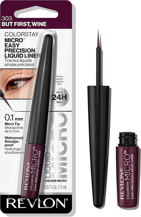 REVLON ColorStay Micro Easy Precision Liquid Eyeliner, Waterproof, Smudgeproof, Longwearing with Felt Tip Applicator, 303 But First, Wine, 0.057 fl oz