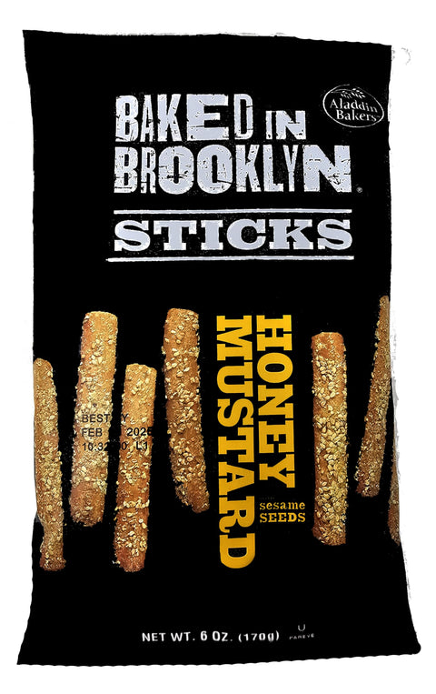 6-Pack Baked in Brooklyn Honey Mustard Breadsticks with Sesame Seeds - Crunchy, No Cholesterol, Flash-Baked