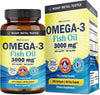 Triple Strength Omega 3 Fish Oil 3000mg for Women and Men, 180 Softgels
