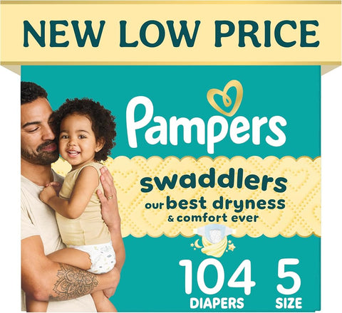 Pampers Swaddlers Diapers, Size 5 (20-37 lbs), , Hypoallergenic, Absorbent, Keeps Baby Dry and Comfortable, Skin Safe Disposable Baby Diaper