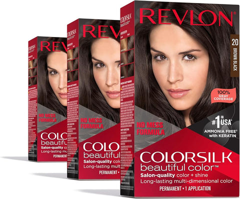 Revlon Colorsilk Beautiful Color Permanent Hair Color, (OLD VERSION) 20 Brown/Black (Pack of 3)
