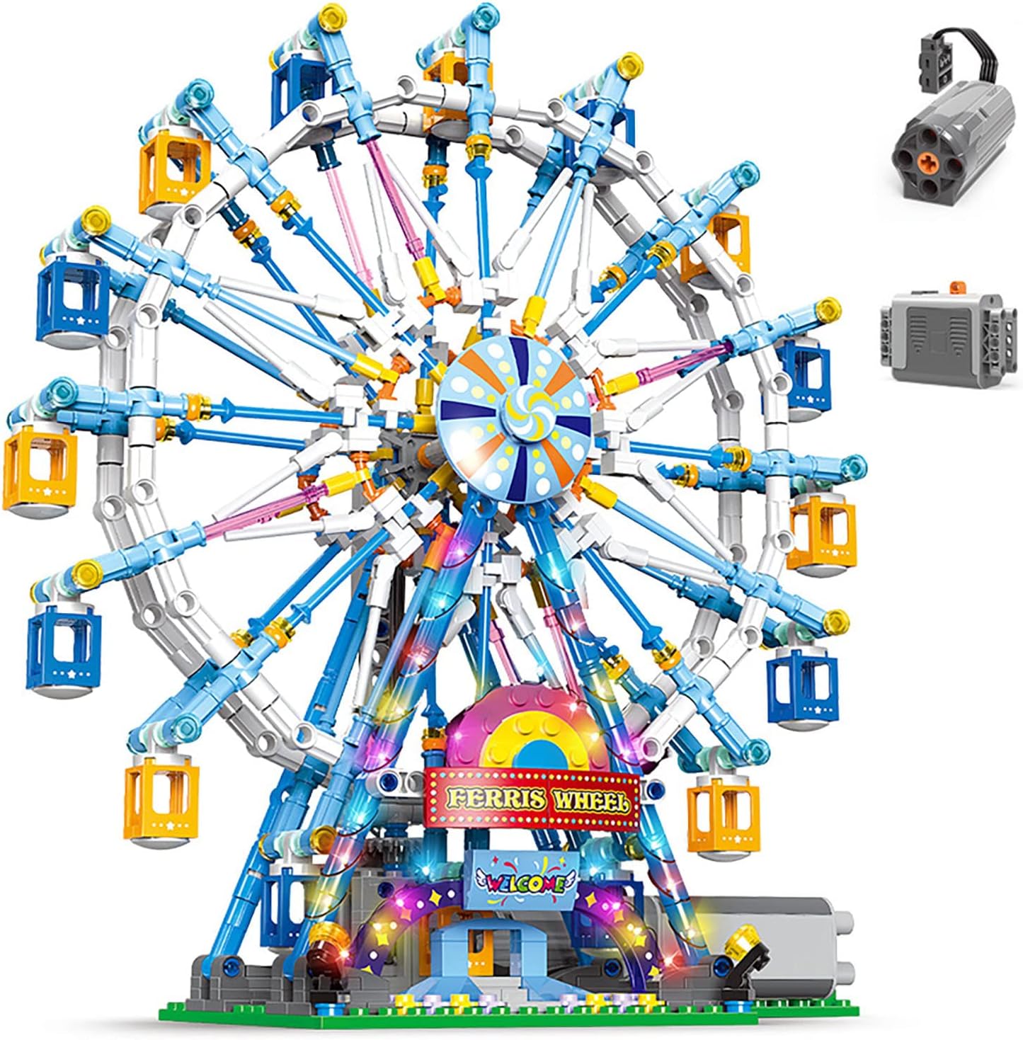 NEWRICE Rotating Ferris Wheel Building Blocks Kit,with Lights Amusement Park Building Construction Toys Set for 6+ Year Boys.Girls.Adult(870 Pieces)