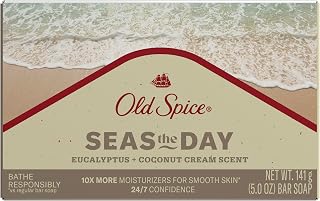 Old Spice Men's Bar Soap, Seas The Day Eucalyptus and Coconut Cream Scent, 10x More Moisturizers for Smooth Skin with Mild Exfoliators & Plant Based Cleansers, 5.0 oz