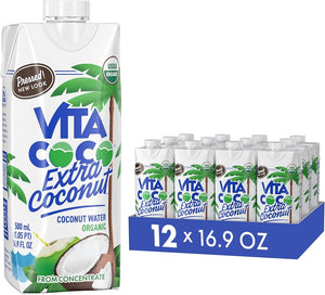 Vita Coco Organic Coconut Water, Extra Coconut, 16.9 Oz (Pack of 12)