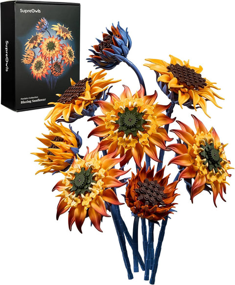 Blazing Sunflower Building Blocks Set, Botanical Flower Brick Kit for Adult