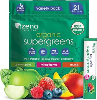 Zena Nutrition Organic Super Greens Powder, Variety Pack, 21 Packets