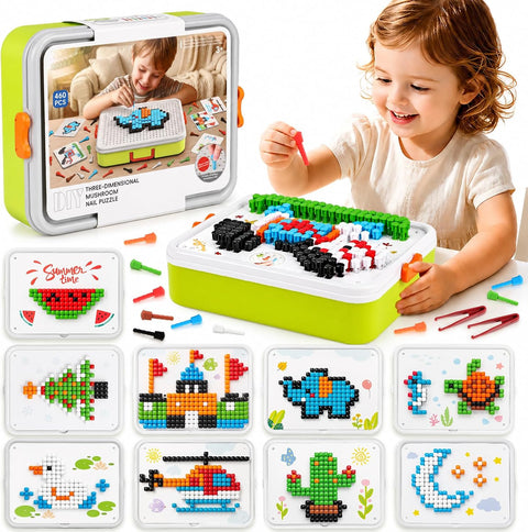 Puzzle for Kids 3-5: 3D Mushroom Nail Puzzle 460 Pieces Building Peg Kit