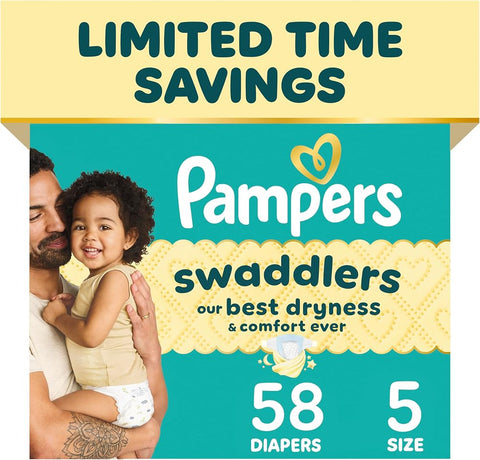 Pampers Swaddlers Diapers, Size 5 (20-37 lbs), , Hypoallergenic, Absorbent, Keeps Baby Dry and Comfortable, Skin Safe Disposable Baby Diaper