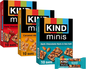 KIND Mini Snack Bars Variety Pack, Gluten Free, Low Sugar, Low Calorie Snacks, Dark Chocolate Nuts & Sea Salt, Caramel Almond & Sea Salt, Dark Chocolate Cherry Cashew, 30 Count