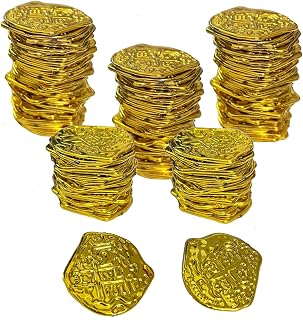 100 Pcs Pirate Coins Plastic Coins Fake Play Coins Replica Spanish Doubloons for Halloween Pirate Adventure Themed Party St. Patrick's(Gold)