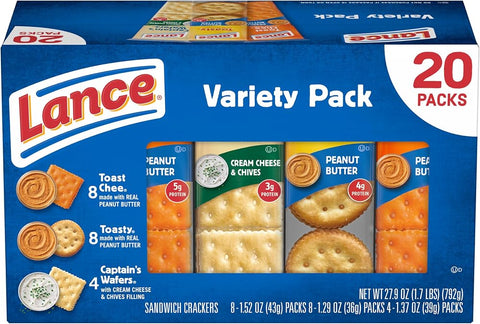 Lance Assorted Sandwich Crackers, 20 Count Variety Pack