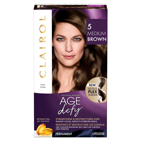 Clairol Age Defy Permanent Hair Dye, 5 Medium Brown Hair Color, Pack of 1