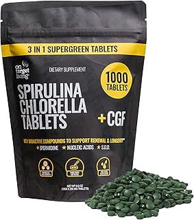 Spirulina Chlorella + CGF | 1000 Supergreen Tablets | Vegan | High in Protein | Alkalyzing | Nutrient Dense | Energy | Recovery