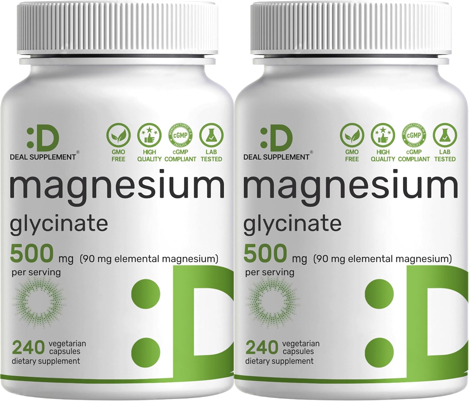 Deal Supplement Magnesium Glycinate 500mg, 480 Veggie Capsules | 100% Chelated for Easy Absorption | Essential Mineral Supplement | Non-GMO, Gluten-Free