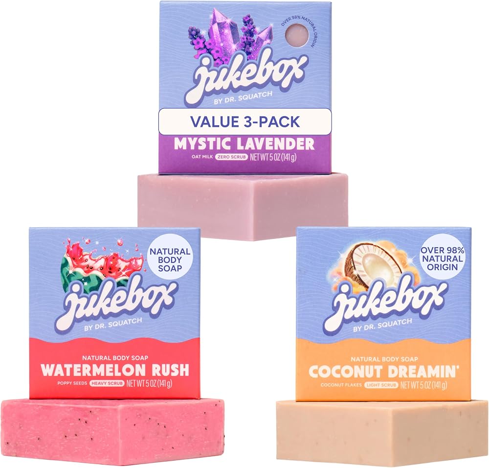 Jukebox Natural Women’s Bar Soap – Creamy Lather – Shower & Bath Soap, Crafted Using Cold Process With Natural Oils – Mystic Lavender + Watermelon Rush + Coconut Dreamin', 5oz