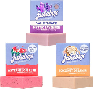 Jukebox Natural Women’s Bar Soap – Creamy Lather – Shower & Bath Soap, Crafted Using Cold Process With Natural Oils – Mystic Lavender + Watermelon Rush + Coconut Dreamin', 5oz