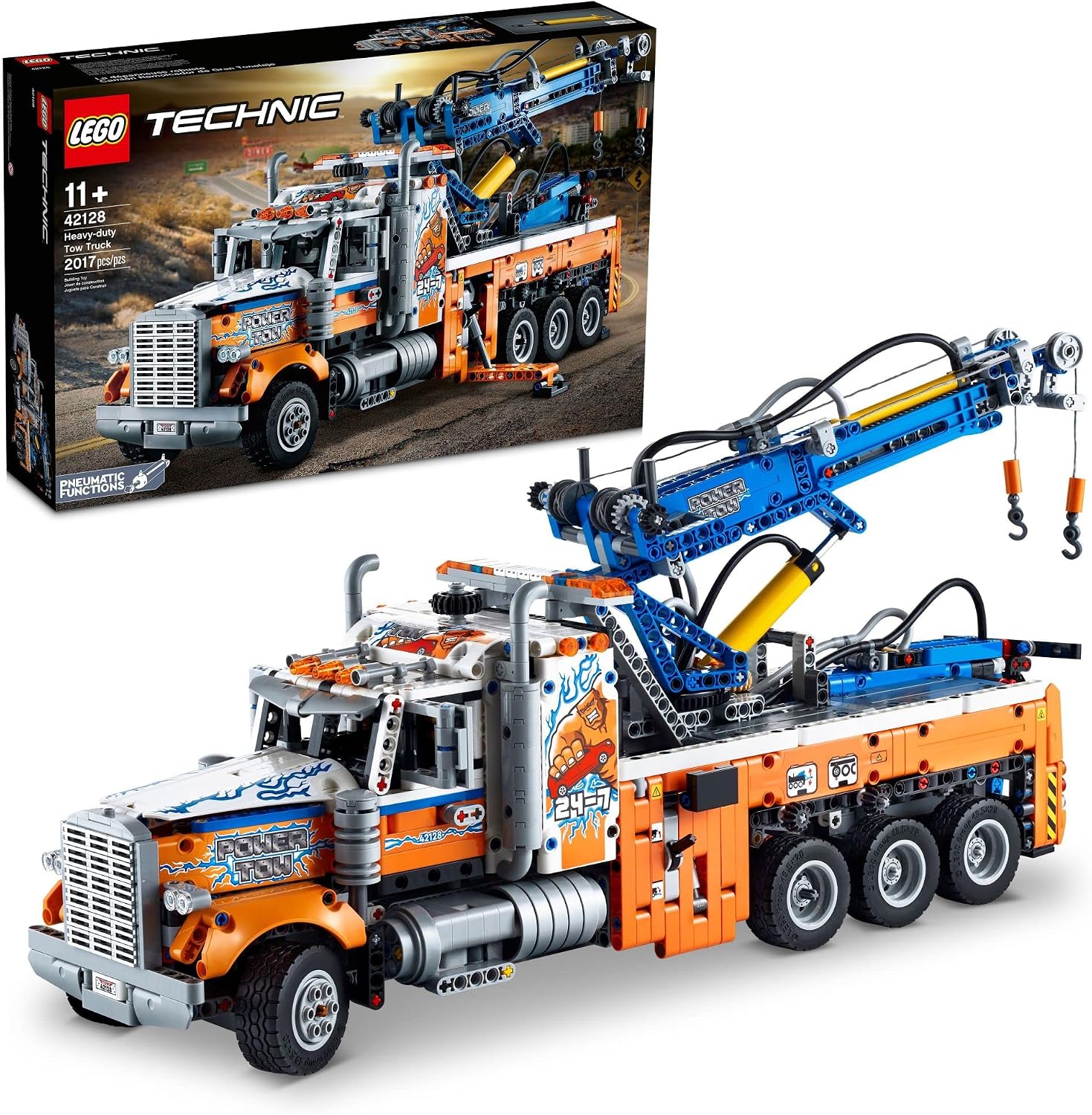 LEGO Technic Heavy-Duty Tow Truck 42128 with Crane Toy Model Building Set, Engineering for Kids Series