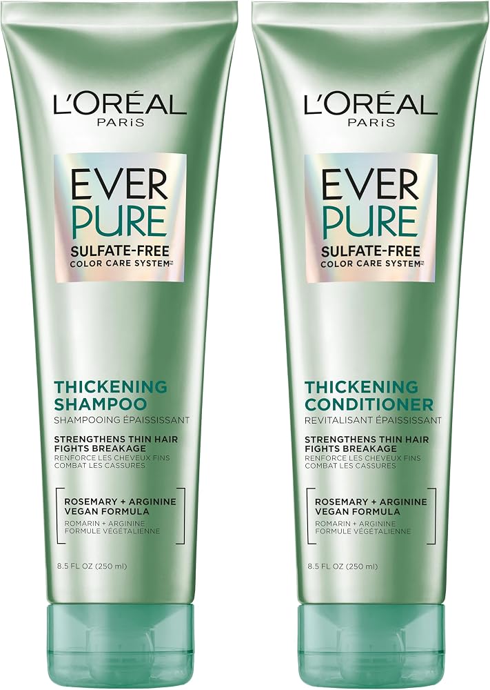 L'Oreal Paris Thickening Sulfate Free Shampoo and Conditioner, Thickens + Strengthens Thin, Fragile Hair, EverPure, 1 Hair Care Kit - Personal Care