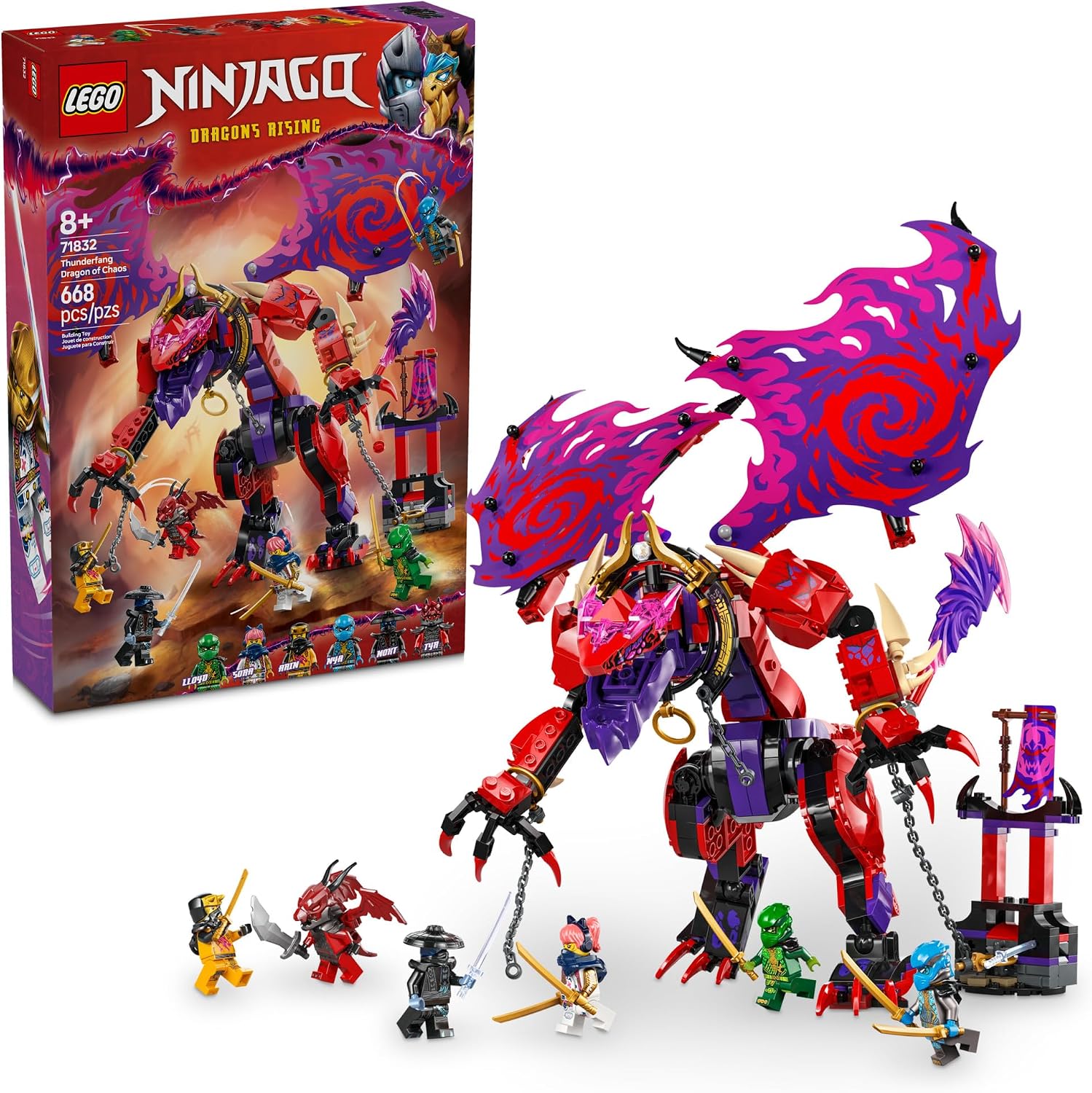 LEGO NINJAGO Thunderfang Dragon of Chaos Building Toy for Kids Ages 8+ - Dragon Rising Playset with 6 Minifigures and Poseable Figure - Birthday Gift Idea for Boys and Girls - 71832