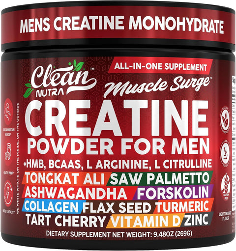 Creatine Monohydrate Powder for Men with HMB, BCAA, Tongkat Ali & Collagen