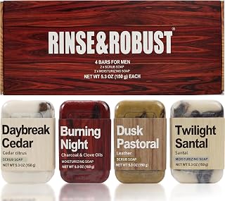 Rinse & Robust Bar Soap for Men - 4Pcs Exfoliating & Moisturizing 4-in-1 Cleansing Bar Set for Face, Body, Hands & Shave | All Skin Types | Luxury Fathers Day Gift Set(4 x 5.3 oz)