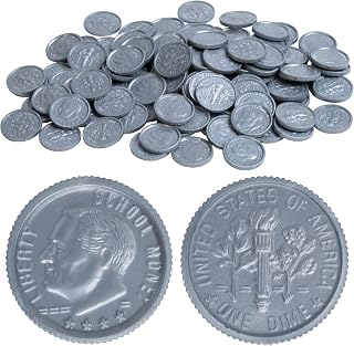 LEARNING ADVANTAGE Play Dimes, Set of 100 Plastic Coins