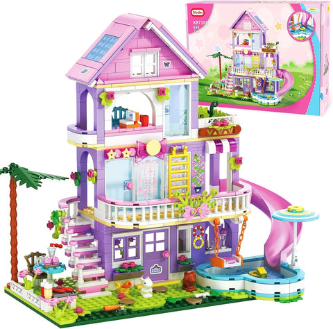 Sitodier Girls Building Blocks Set,689pcs Garden Villa House Building Block for Kids 6-12 and 8-14,Holiday Cottage Bricks Kit, Building Toy Xmas Birthday Gift for Girls Kids 6 7 8 9 10 11 12 13 14
