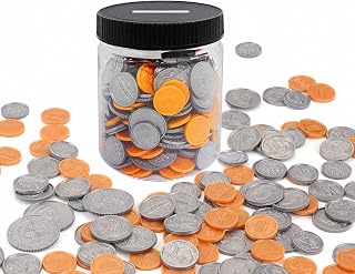 Play Money Coins for Kids, Detailed Fake Money Coins with Coin Jar, Realistic Teaching Pretend Fake Money Coins Set, Plastic Toy Prop Fake Money Coins for Kids Learning Education, 250pcs
