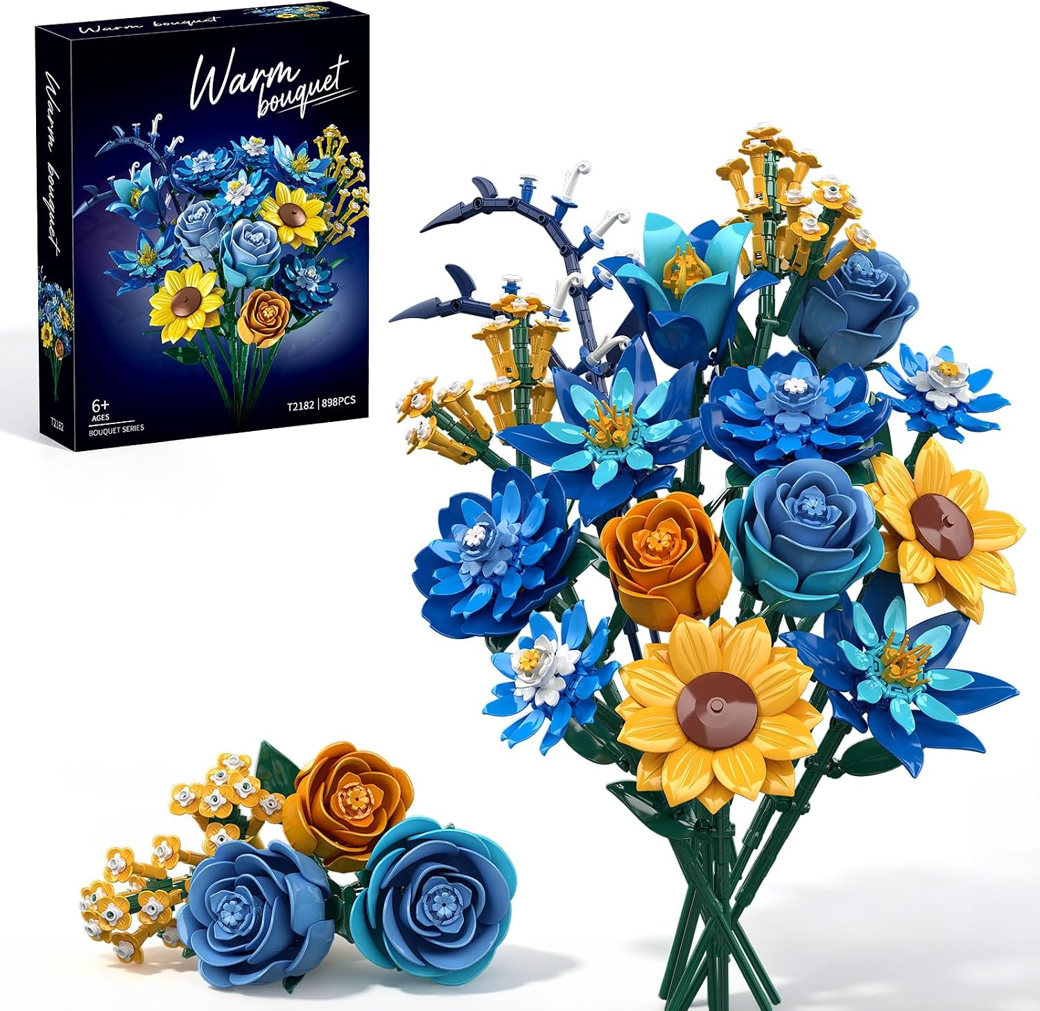 Starry Blooms Blue Rose Flowers Bouquet Building Set for Adults Women Girls