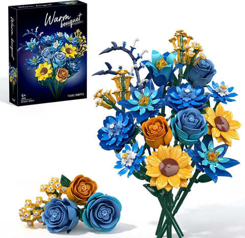 Starry Blooms Blue Rose Flowers Bouquet Building Set for Adults Women Girls