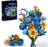 Starry Blooms Blue Rose Flowers Bouquet Building Set for Adults Women Girls
