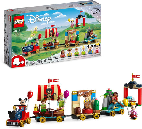 LEGO 43212 Disney - Train full of fun with Vaiana, Skinny, Peter Pan and Bell, Mickey and Minnie Mouse, Toy for children from 4 years old, Disney 100th anniversary